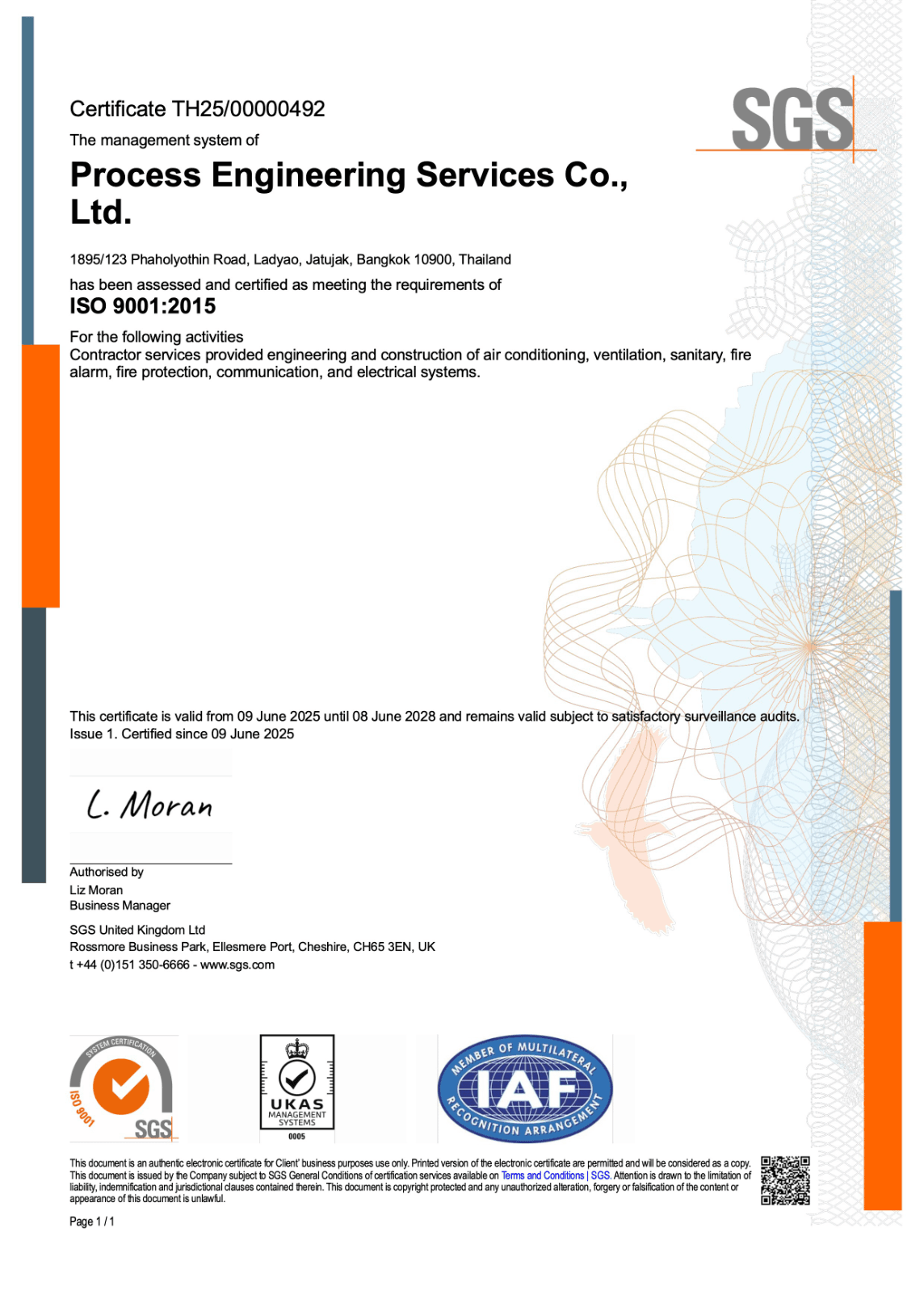 SGS ISO 9001:2015 Certificate